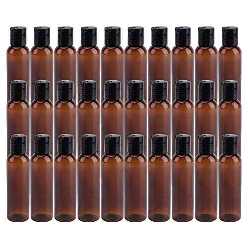 Bekith 30 Pack 4oz Plastic Squeeze Bottles with Disc Top Flip Cap, Empty Amber BPA-Free Refillable Containers For Shampoo, Lotions, Liquid Body Soap, Creams