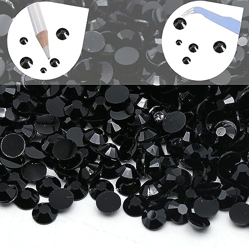 8000 Pieces Red & Black Non Hotfix Flat Back Gems Round Resin Rhinestones Kit 4 Mixed Sizes£¨2-5mm£© with Picking Pen and Tweezer for Nails Crafts Makeup Eyes DIY Christmas Gift Clothes Phone Bottles