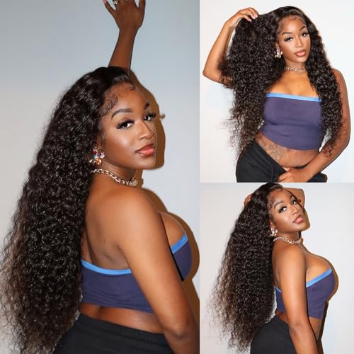 Deep Wave Bundles Human Hair With Closure 14 16 18 with14 inch 10A Unprocessed Brazilian Deep Curly Bundles Human Hair With 4x4 Lace Closure Natural Color Wet and Wavy Bundles