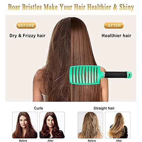KTKUDY Detangling Brush Boar Bristles Hairbrush Make Hair Shiny & Healthier Curved and Vented Detangler Brush for Women Men Kids Wet & Dry Hair (Light green)