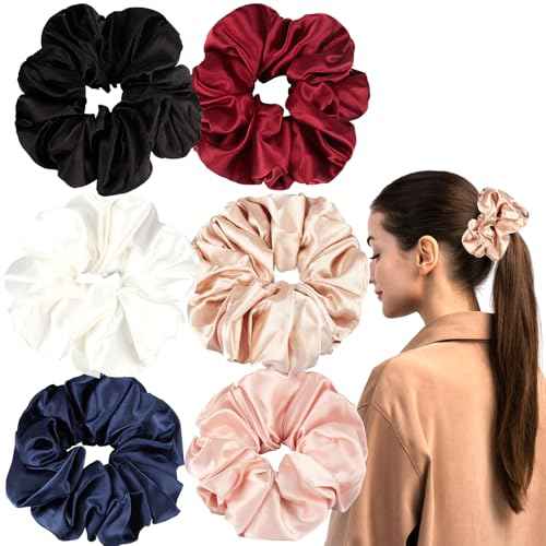 Silk Scrunchies,6Pcs Scrunchies for Women,Silk Hair Ties,Oversized Elastic Hair Ties for Frizz&Breakage Prevention Women Thick Curly Hair. (Red)