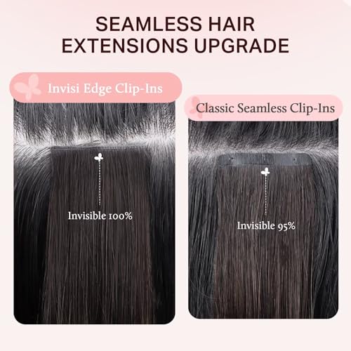DOORES Clip in Hair Extensions Set 16 Inch 130g, 4pcs Invisi Edge Clip ins and 3pcs Classic Seamless Clip ins, Injected Virgin Real Human Hair Extensions Natural Invisible Straight, #2