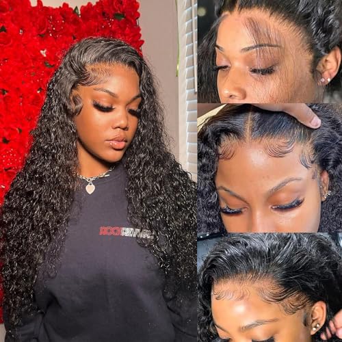 Water Wave Lace Front Wigs Human Hair Glueless Wigs for Women 180% Density 13x6 Lace Front Wigs Human Hair Pre Plucked Wet and Wavy Wigs Human Hair Natural Color 20 Inch
