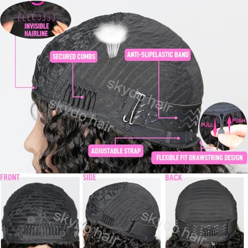 SKYDO Kinky Curly Half Wig Human Hair 250 Density Headband Wig Human Hair 3 in 1 Glueless Wear and Go Drawstring Seamless Flip Over Beginner Friendly Curly Wigs for Women 20inch