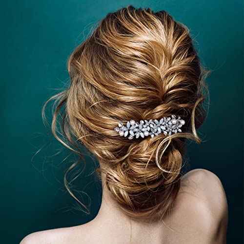 2Pcs Elegant Rhinestone Hair Clips Black Gray Crystal Pearl Bridal Barrettes Sparkly Vintage Wedding Prom Formal First Communion Decorative Hair Accessories for Women Girls Long Thick Hair
