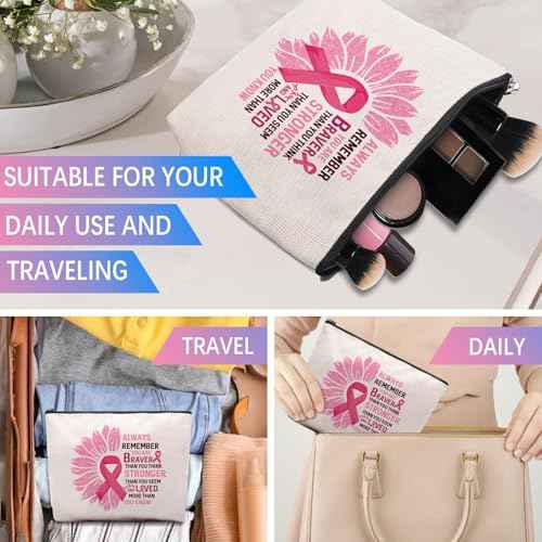 Breast Cancer Gifts for Women, Breast Cancer Survivor Gifts for Woman, Breast Cancer Awareness Accessories Gift Bags, Get Well Gifts for Women Makeup Cosmetic Bag Pouch