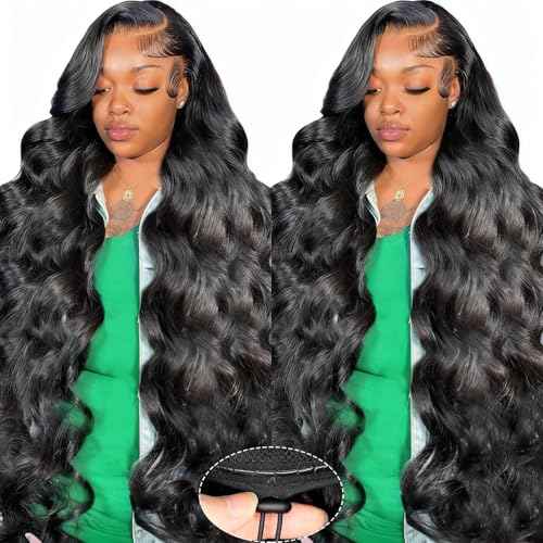 GABRIELLE 28 Inch Drawstring Wear And Go 13x6 Lace Front Body Wave Glueless Wigs Human Hair Brazilian Pre Plucked Pre Cut 200 Density HD Lace Frontal Wigs for Women Natural Black Glueless Wig