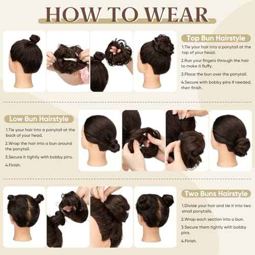 CJL HAIR 2PCs Small Cute Messy Bun Hair Piece for Thin Hair Women Mini Synthetic Curly Bun Scrunchies Updo Hairpieces Cream Blonde