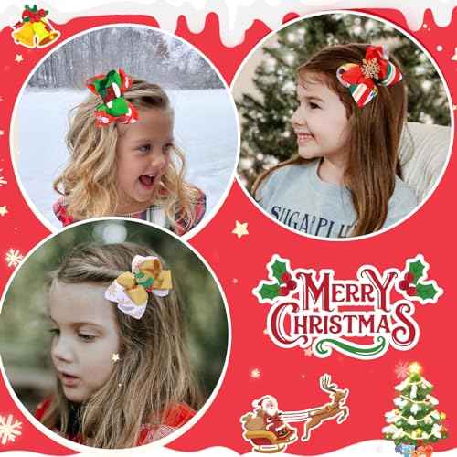 4 Pcs Christmas Hair Bows for Girls, CN 4.5 Inch Girls Bows with Christmas Tree Snowflake Santa Claus Socks Hair Accessories, Toddler Bows Alligator Clips Gift Decorations for Party (4.5inch)