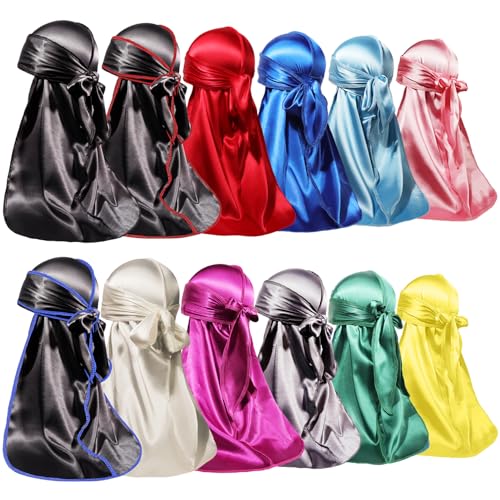 ForceWave 12 Pieces Silky Durag for Men Women Satin Durags for 360 Waves