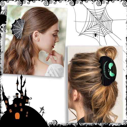 4 Pack Halloween Hair Claw Clips for Women Girls, Pumpkin Ghost Spider Web Bat Gothic Horror Hair Clips Halloween Hair Accessories