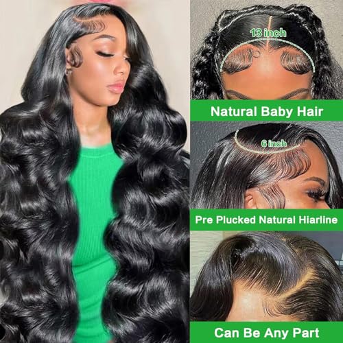 GABRIELLE 26 Inch Body Wave Lace Front Wigs Human Hair 13x6 HD Lace Frontal Wig 200 Density Pre Plucked Brazilian Virgin Human Hair Wigs for Women Glueless Wig