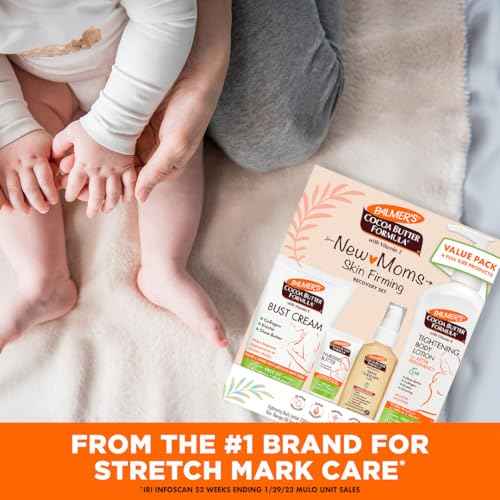 Palmer's Cocoa Butter Formula New Moms Skin Recovery Postpartum Essentials, Body Lotion (8.5 oz) + Nursing Butter (1.1 oz) + Bust Cream (4.4 oz) + Skin Therapy Oil (2 oz), Dermatologist Approved