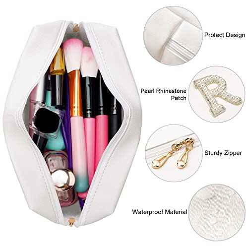 Bride Patch Letter Makeup Bag for Women Bridesmaid Engagement Gift for Her White Pearl Rhinestone Travel Toiletry Bag Make Up Bag Pouch for Purse Bridal Shower Gifts for Engagement Wedding