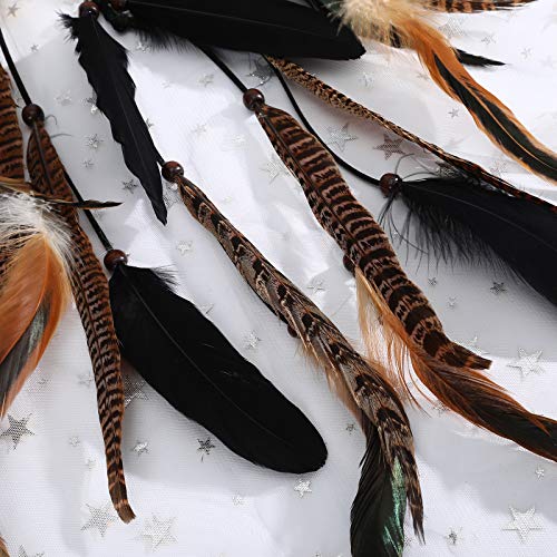 Molans Hippie Feather Hair Extension Headband (Black + Pheasant Feather) - Festival Headdress - Women & Girls