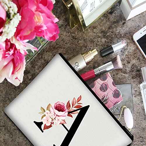 Vavabox A-Z Personalized Makeup Bag, Birthday Gifts for Women Mom, Gifts for Best Friend, Bride Bridesmaid Cosmetic bag (A, White)