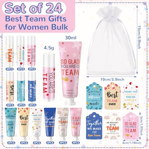 24set/96pcs Best Team Ever Gifts for Coworkers Employee Appreciation Gifts Christmas Party Favors Christmas Stocking Stuffers Inspirational Travel Hand Lotion and Lip Balm Set for Women