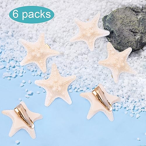 6Pcs Starfish Hair Clips, Resin Cute Beach Sea Hair Barrettes Pins, Mermaid Headpiece Hair Alligator Clips for Women Girls Hair Accessories Birthday Gift