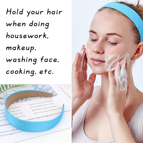 Wecoe 10 Pack Satin 1.3 Inch Wide Light Blue Headbands for Women & Girls - Non-Slip Fashion Hair Accessories for DIY Holiday Costume, Diademas Coreanas Para Mujer