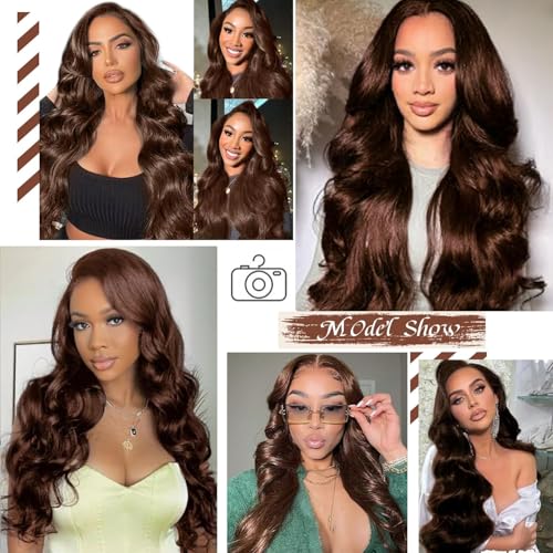 mogge Body Wave 13x6 Hd Lace Front Wigs Human Hair Pre Plucked Chocolate Brown Lace Front Wig 200 Density Colored Lace Human Hair Wigs for Black Women 4# Brown Wig 22 Inch