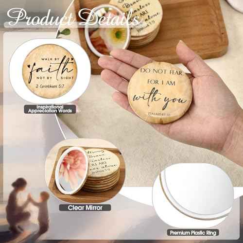 36 Pcs Mini Christian Compact Mirrors Bulk for Women Retro Inspirational Bible Verse Pocket Makeup Mirrors for Pastor Wife Clergy Sunday School Teacher Appreciation Christmas Church Party Favors