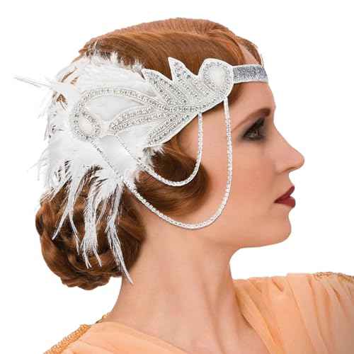 1920s Flapper Headpiece White Feather Flapper Headband Great Gatsby 20s Headpiece Roaring 20s Accessories for Women and Girls