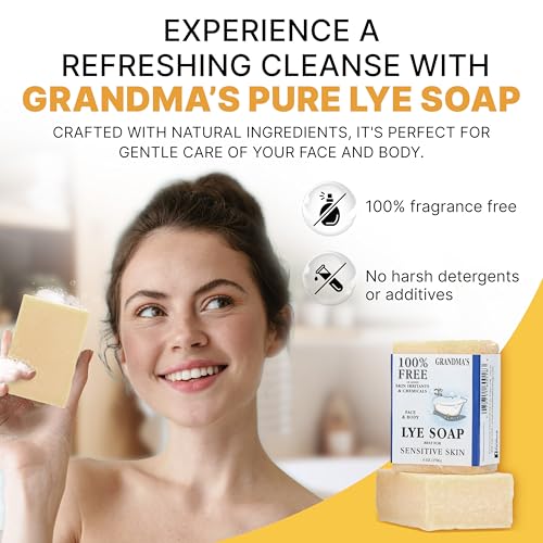 Grandma¡¯s Pure Lye Soap Bar for Sensitive Skin, Unscented 6 oz ? 12 Pack | Face & Body Wash for Dry, Itchy Skin | Free of Dyes, Detergents & Fragrance + Bonus Baby Powder Air Freshener