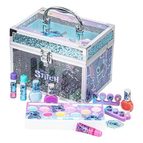 Stitch Train Case Beauty Set, Kids Makeup Kit for Girls, Real Washable Makeup Set, Play Makeup, Party Favor, Birthday, Ages 3 4 5 6 7 8 9 10 11 12 by Townley Girl
