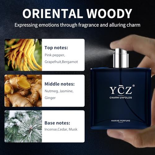 Ycz Charm Unfolds Marine Perfume for Men, 1.7 oz. Long Lasting Eau De Parfum Cologne For Men, Oriental Woody Fragrance - Ideal Special Occasions, Making it the Ideal gentlemen¡¯s Gift