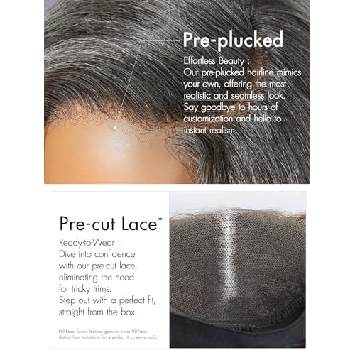 LUVME HAIR 12'' Grey Salt & Pepper Bob Wig Blunt Cut Bob Wig Pre Cut Glueless Wigs Glueless Lace Front 12 Inches Bob, Pre Cut Plucked Hd Lace Short Wig Ready To Go Natural Color Straight Side Part