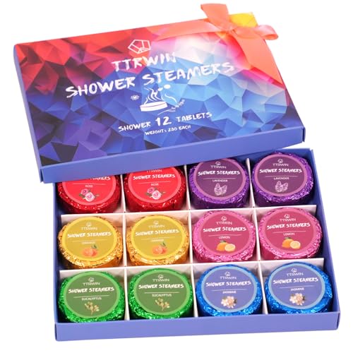 Shower Steamers Aromatherapy 12 Pack Shower Bombs with Natural Essential Oils, Home SPA Stress Relief Christmas Stocking Stuffers Birthday Gifts for Women Mom Men Self Care Relaxation