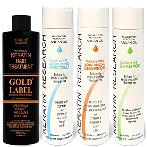 GOLD LABEL Brazilian Keratin Blowout Hair Treatment Straightening Any & All Hair Types Long Lasting Organic Natural Results with Argan Oil Keratina Brasilera (Storngest Formula LG-SET)