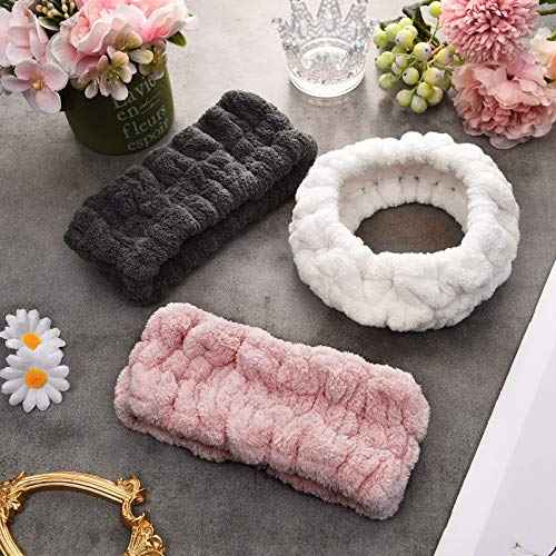 Chuangdi 3 Pieces Spa Headband for Women Facial Makeup Headband Soft Terry Cloth Hairband for Washing Face Mask Spa Shower Gifts(Pink, Milky-White, Dark Grey)