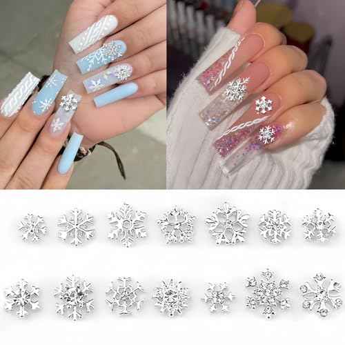 20Pcs Snowflake Nail Charms Christmas Nail Charms for Acrylic Nails, 3D Silve Crystals Diamonds Nail Rhinestones Xmas Snowflake Nail Gems Nail Jewelry for Women Girls New Year Nail Decoration (Silve)