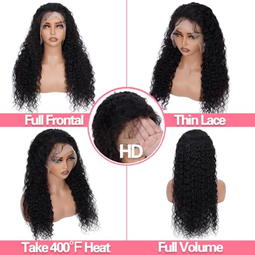26 Inch Water Wave Lace Front Wigs Human Hair Pre Plucked Wet And Wavy 13x4 Hd Lace Frontal Wig Human Hair 180 Density For Women Bouncy Soft Deep Curl Glueless Tangle Free Natural Hairline