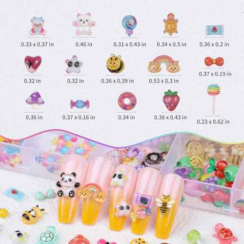 230Pcs Kawaii Nail Charms 3D Heart Candy Bow Charms Cute Turtle Bee Flatback Slime Charms 20 Shapes Assorted Nail Supplies for Women Girls Nail Art Design DIY Crafts