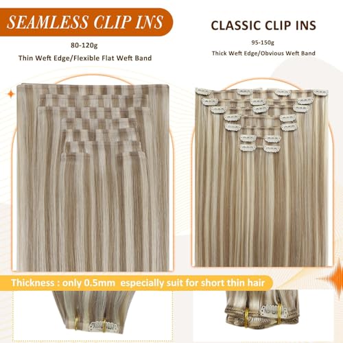 Full Shine Blonde Clip in Hair Extensions Dirty Blonde with Highlights Hair Extensions 16 Inch Real Hair Extensions Clip in Golden Blonde Ease of Use 8 PCS 120 G