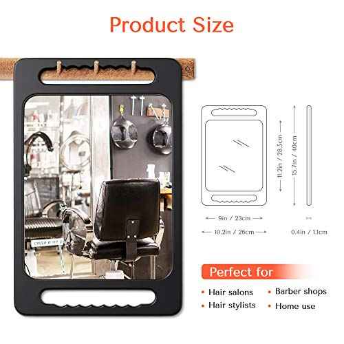 TASALON Unbreakable Hand Mirror with Double Handle - Large Handheld Barber Design for Hair and Beauty Salon - Durable Hand Held for Barbershop - Lightweight Haircut Mirror with Double Handgrip