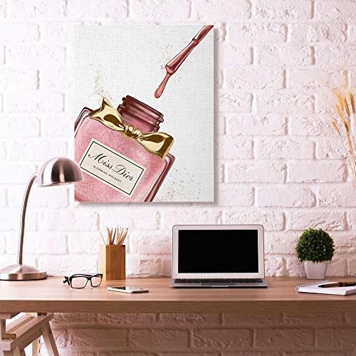 Stupell Industries Makeup Nail Polish Brush Pink Gold Drip Fashion Design Canvas Wall Art, Multi-Color