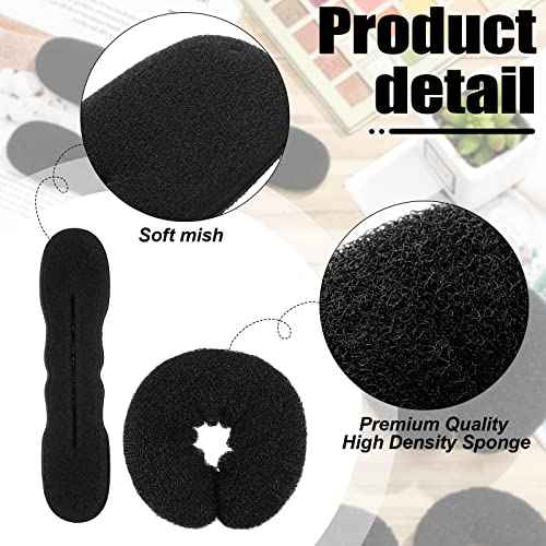 Yinder 34 Pcs Donut Hair Bun Maker Updo Set Includes Black Donut Bun Makers Small & Large Sponge Foam Hair Sponges Elastics Bands Hairpins for Hairstyle DIY