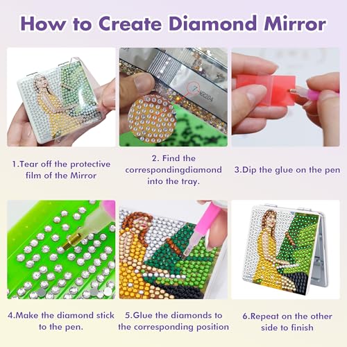 4 Pcs DIY Diamond Painting Compact Mirrors, Portable Folding Purse Mirror Kits for Women Girls, Pocket Makeup Mirrors for Mother¡¯s Day, Birthday, Party Favors, Classroom Crafts