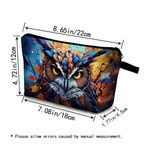 Owl Makeup Organizer Bag - Cute Small Cosmetic Bag with Zipper - Colorful Owl Print - Unisex - Polyester - 8.65 x 4.72 x 1.77 inches - 25 grams