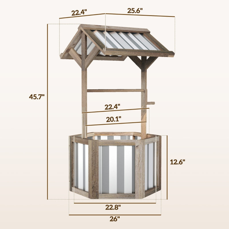 Wooden Wishing Well Planter, Raised Garden Bed With Galvanized