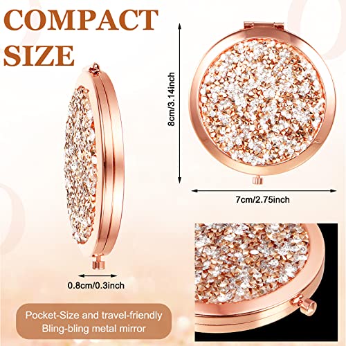 Cindeer 24 Pcs Small Compact Mirror Folding Pocket Makeup Round Hand Held Cosmetic Magnifying Compact Rhinestone Mirror with 1X/2X Magnification for Women Girls Travel (Mixed Colors)