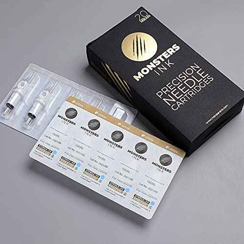 Monsters Ink Round Shader Tattoo Needles Cartridge for Tattoo Machine, 20 pcs (3 Round Shader 0.35mm)