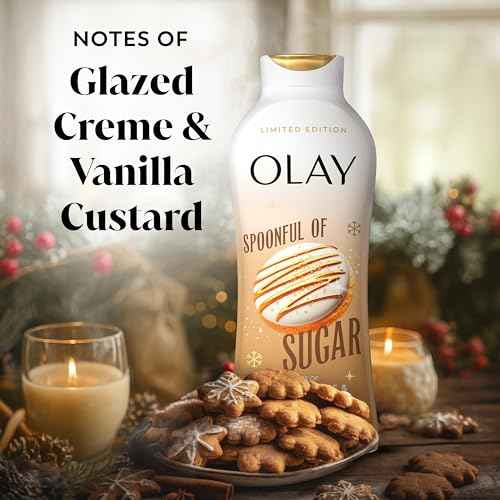 Olay Body Wash for Women, Hydrating & Moisturizing, Holiday Edition, With Plant Based Cleansers, B3 Complex, For All Skin Types, Spoonful of Sugar with Glazed Cr?me & Vanilla Custard Scent, 22 fl oz