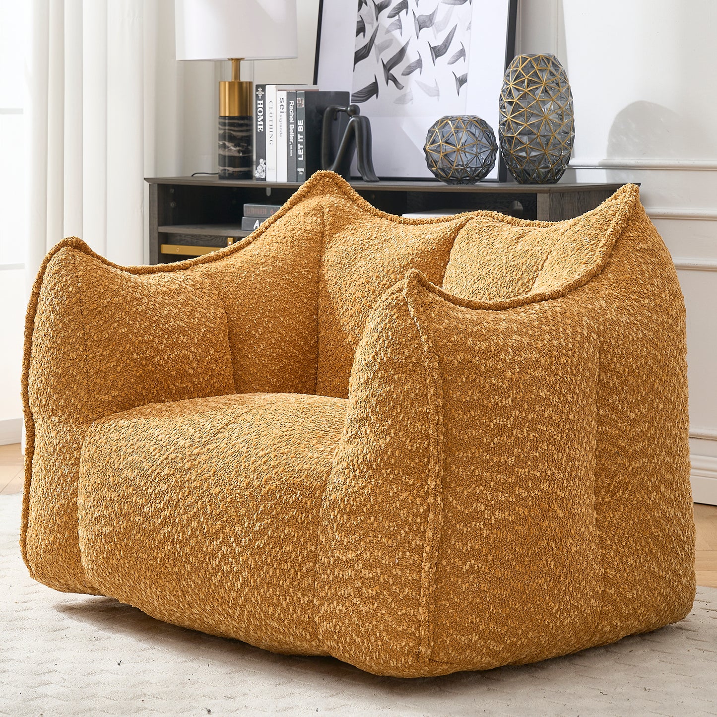 Yellow Chenille Bean Bag Chair - Comfortable Lazy Sofa for Adults