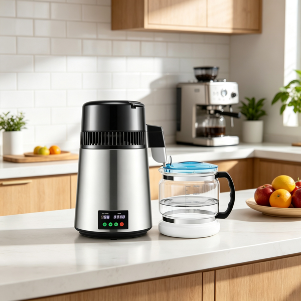 Countertop Water Distiller 750W with Timer, Glass Carafe & Cleaning Kit