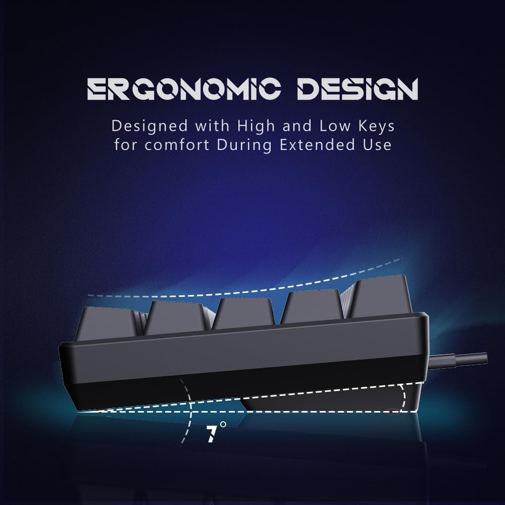 abucow 60% Mechanical Keyboard with Blue Backlight 68-Key Gaming Keyboard Gray-Black Keycaps - Red Switches for a Premium Typing and Gaming Experience PC Mac (Gray-Black)