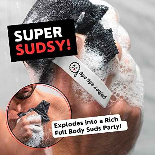 Extra Rough Exfoliating Washcloth - Extreme Body & Back Scrubber for Shower, Extra Long, Hygienic Exfoliator Wash Cloth, Men Or Women, 2 Count Pack, 1 Black & 1 Grey Color, Bye Bye Loofah